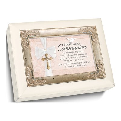 First Communion Ivory Resin Music Box - Ave Maria