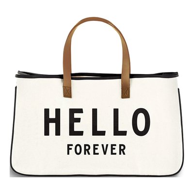 HELLO FOREVER Canvas Tote with Leather Handles