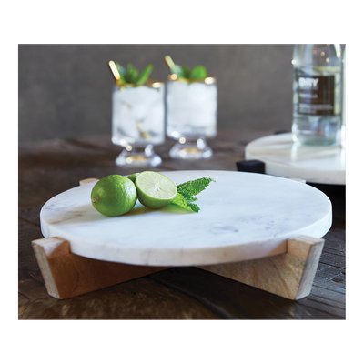 Mango Wood Stand with Removable Marble Tray