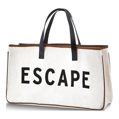ESCAPE Ivory Canvas Tote with Leather Handles