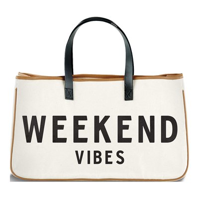 Weekend Vibes Cotton Canvas Tote with Leather Handles