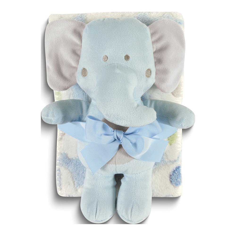Blue Plush Elephant And Fleece Blanket Gift Set