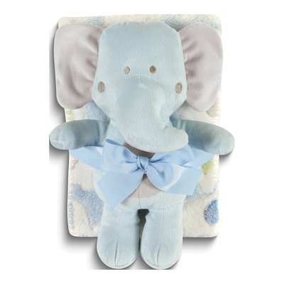 Blue Plush Elephant And Fleece Blanket Gift Set