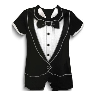 Baby Tuxedo Romper - 3-6 Month Black Cotton Outfit
