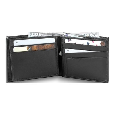Black Vegan Leather Bi-Fold Wallet, 7-Slot – view 2
