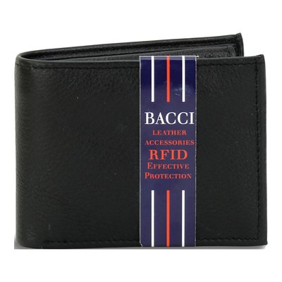 Black Leather RFID Bifold Wallet for Men