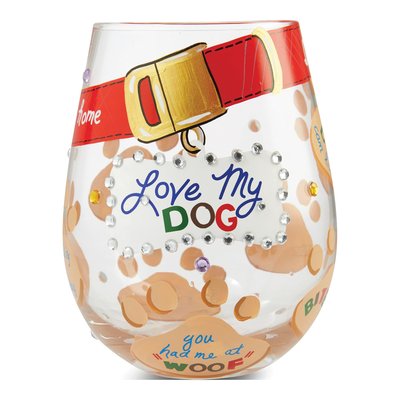 Lolita Hand-Painted Love My Dog Wine Glass