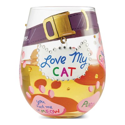 Lolita Hand-Painted Love My Cat Stemless Wine Glass – view 2
