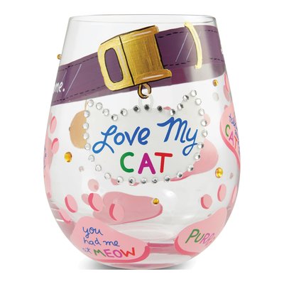 Lolita Hand-Painted Love My Cat Stemless Wine Glass