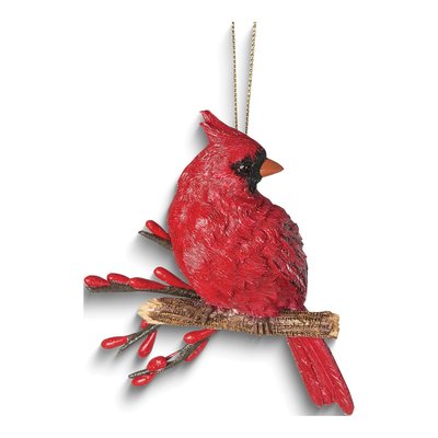 Resin Cardinal on Branch Christmas Ornament