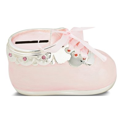 Pink Enameled Baby Shoe Bank