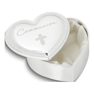 Silver-Tone Communion Heart Cross Keepsake Box