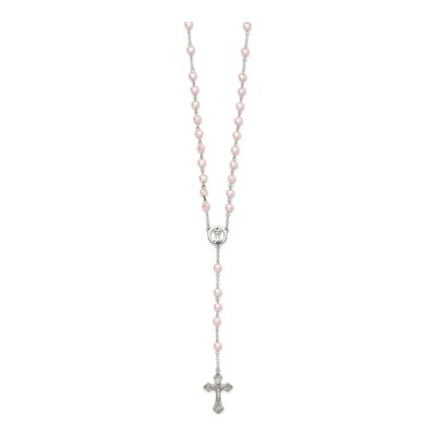 Pink Glass Heart Bead Boxed Rosary Necklace – view 2