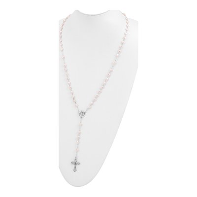 Pink Glass Heart Bead Boxed Rosary Necklace – view 4