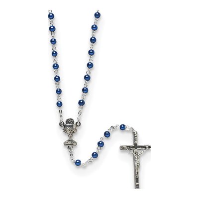 Boxed Blue Glass Bead Communion Rosary Necklace – view 2