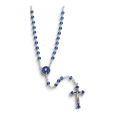 Blue Glass First Communion Rosary, 16 in