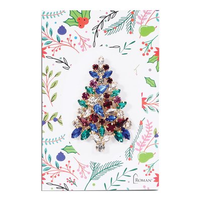 Multi Crystal Christmas Tree Brass Pin