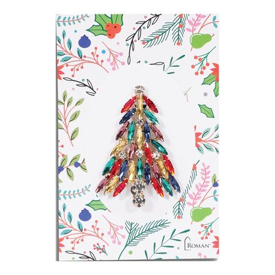 Marquise Crystal Christmas Tree Brass Pin