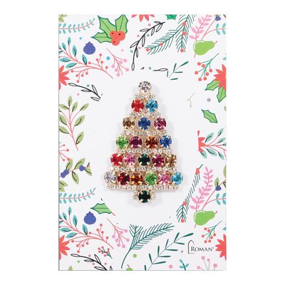 Round Crystal Christmas Tree Brass Pin