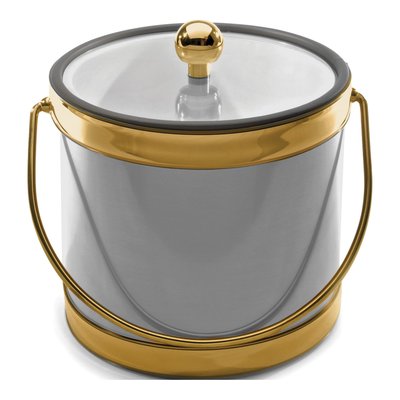 Brushed Silver-Tone Ice Bucket w/ Gold-Tone Band