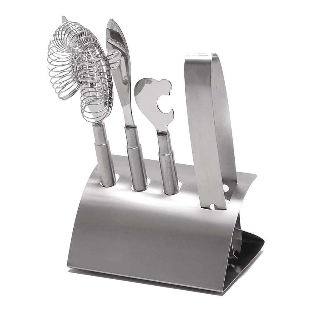 4-Piece Stainless Steel Bar Tool Set with Stand