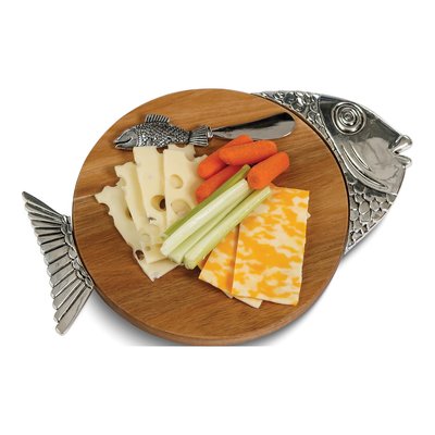 Acacia Wood Tropical Fish Cheese Board & Knife – view 2
