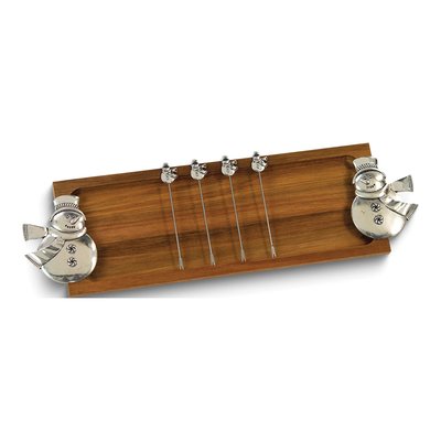 Acacia Wood Snowman Serving Tray with Picks