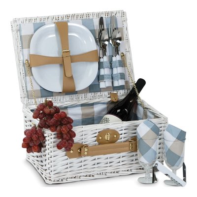 Boothbay White Willow Picnic Basket, Service for 2