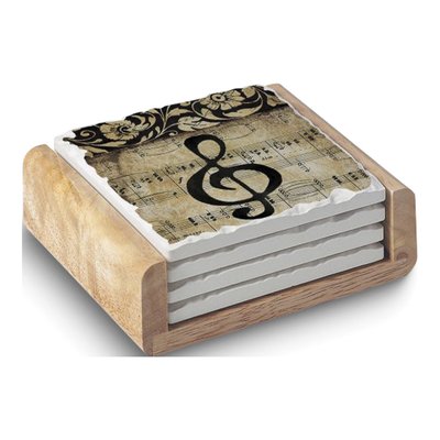 Music Staff Coaster Set with Wooden Holder