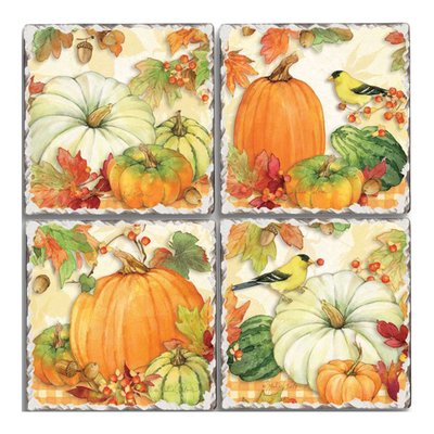 Pumpkin Patch Tumbled Stone Coaster Set of 4
