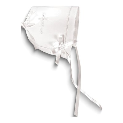 White Embroidered Cross Christening Bonnet Hankie