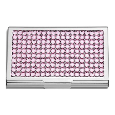 Silver-Tone Business Card Case with Rose Crystals