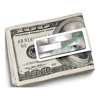 Men's Silver-Tone Money Clip with Black Mother of Pearl