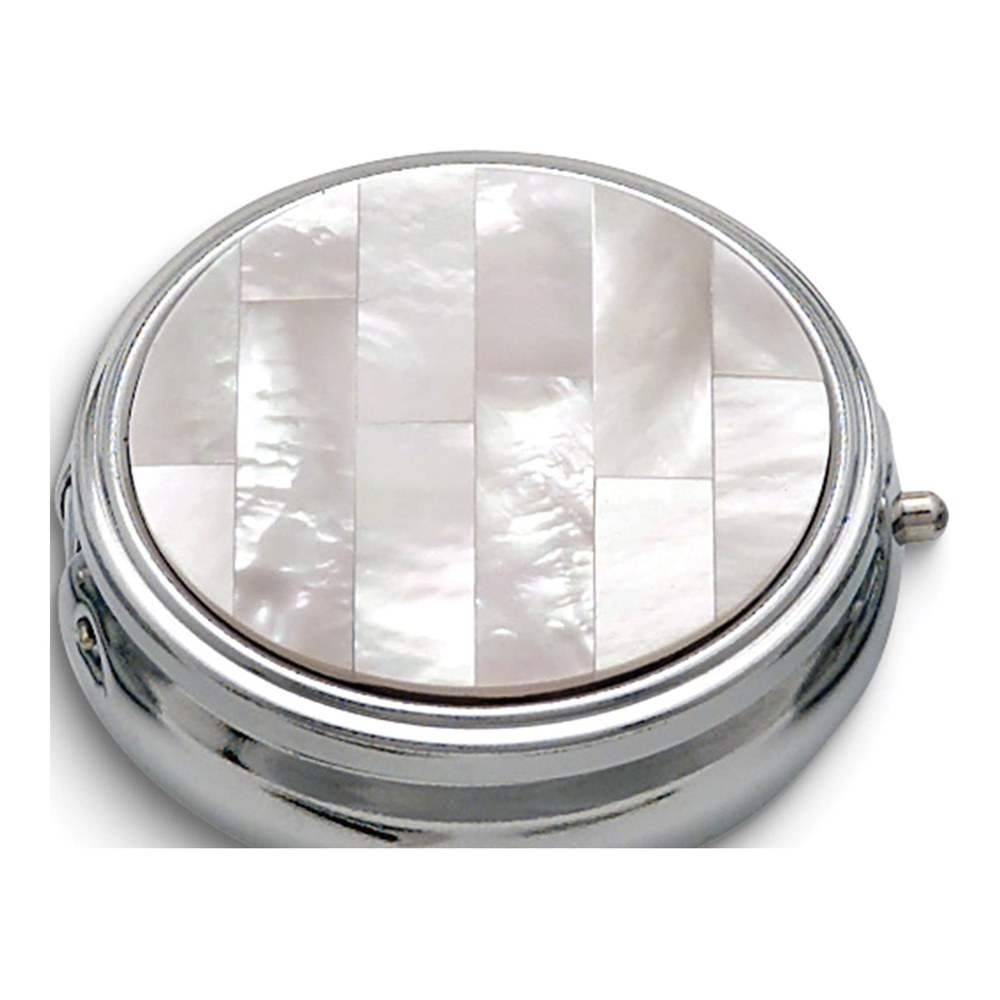 Silver-Tone Mother of Pearl 3-Section Pill Box