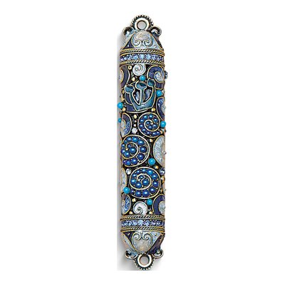 Silver-Tone Enameled Mezuzah with Crystal Accents