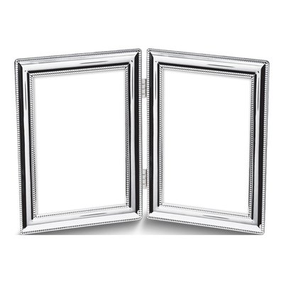 Silver-Plated 5x7 Double Photo Frame with Beaded Edge