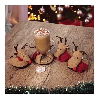 Plush Reindeer Set of Four Attachable Coasters