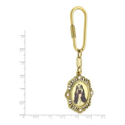 1928 Gold-Tone Cocker Spaniel Key Fob w/ Purple Crystal – view 3