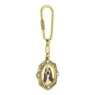 1928 Gold-Tone Cocker Spaniel Key Fob w/ Purple Crystal
