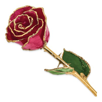 Lacquer Dipped Real Rose with Gold Trim