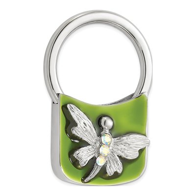 1928 Silver-tone Dragonfly Crystal Key Fob