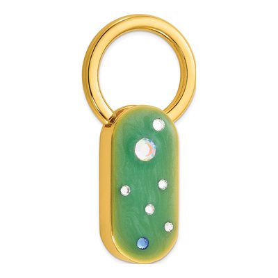 1928 Gold-tone Green Enamel Crystal Key Fob
