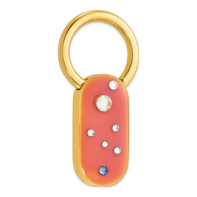1928 Gold-tone Pink Enamel Crystal Key Fob