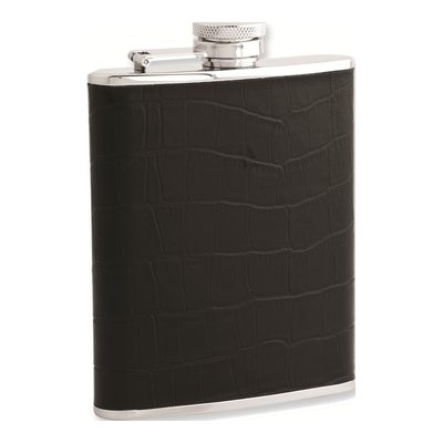 Black Faux Leather Flask with Funnel, 6oz