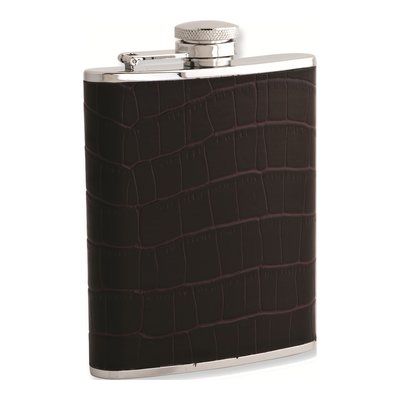 Stainless Steel Flask with Faux Crocodile Leather Wrap