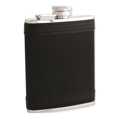 Stainless Steel Flask with Funnel, Ribbed Faux Leather