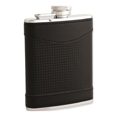 Black PU Carbon Fiber 6oz Flask with Funnel