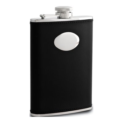 Black Faux Leather Flask with Funnel
