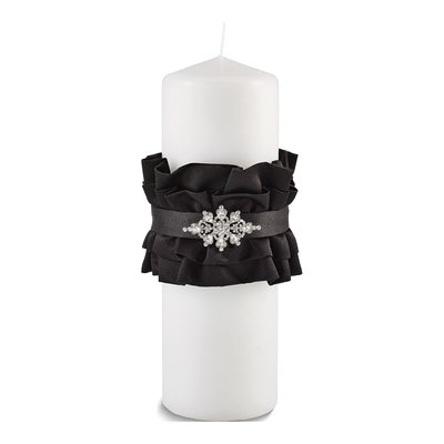 Black Isabella Satin & CZ Wedding Pillar Candle