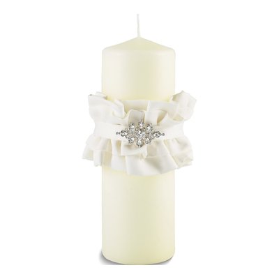 Ivory Satin & CZ Wedding Pillar Candle